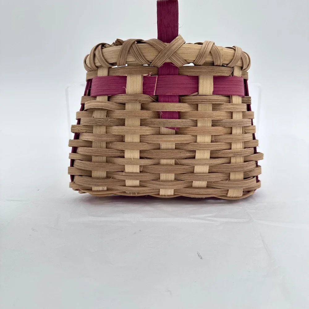 Woven Wall Basket 5x5 Small Tan Pink Bow Hanging Decor